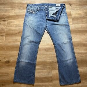 Diesel Zathan Jeans Men 34x29 Blue Bootcut Italy Medium Wash Faded 8BE (Hemmed)